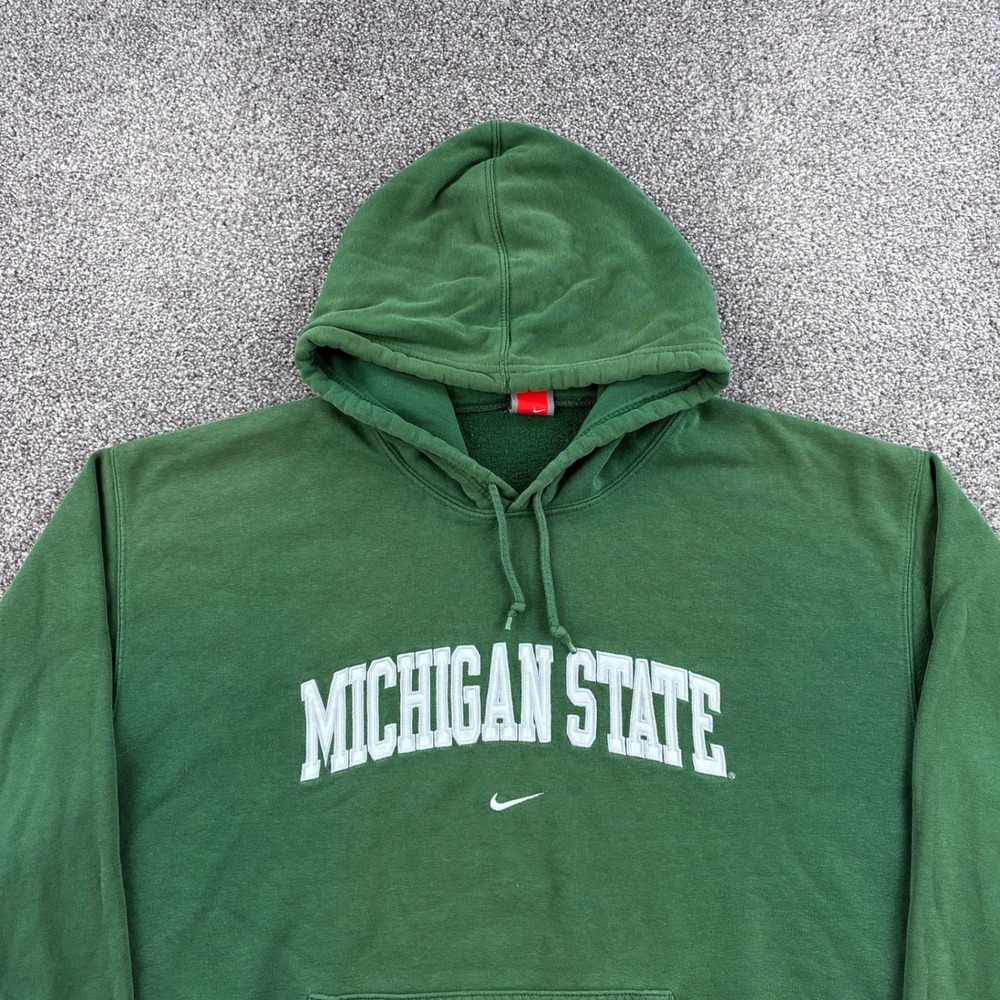 Vintage Nike Michigan State Hoodie Mens XL Green Center Swoosh Pullover MSU - Picture 2 of 5
